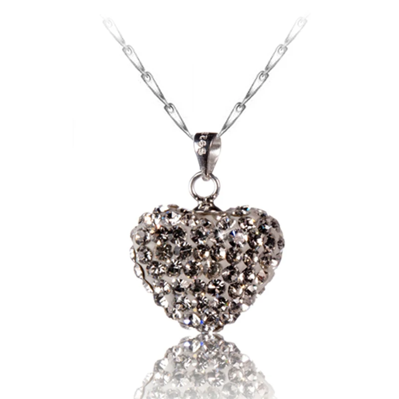

Fashion jewelry 925 Sterling Silver Chain Heart CZ Crystal pendant Necklace For women