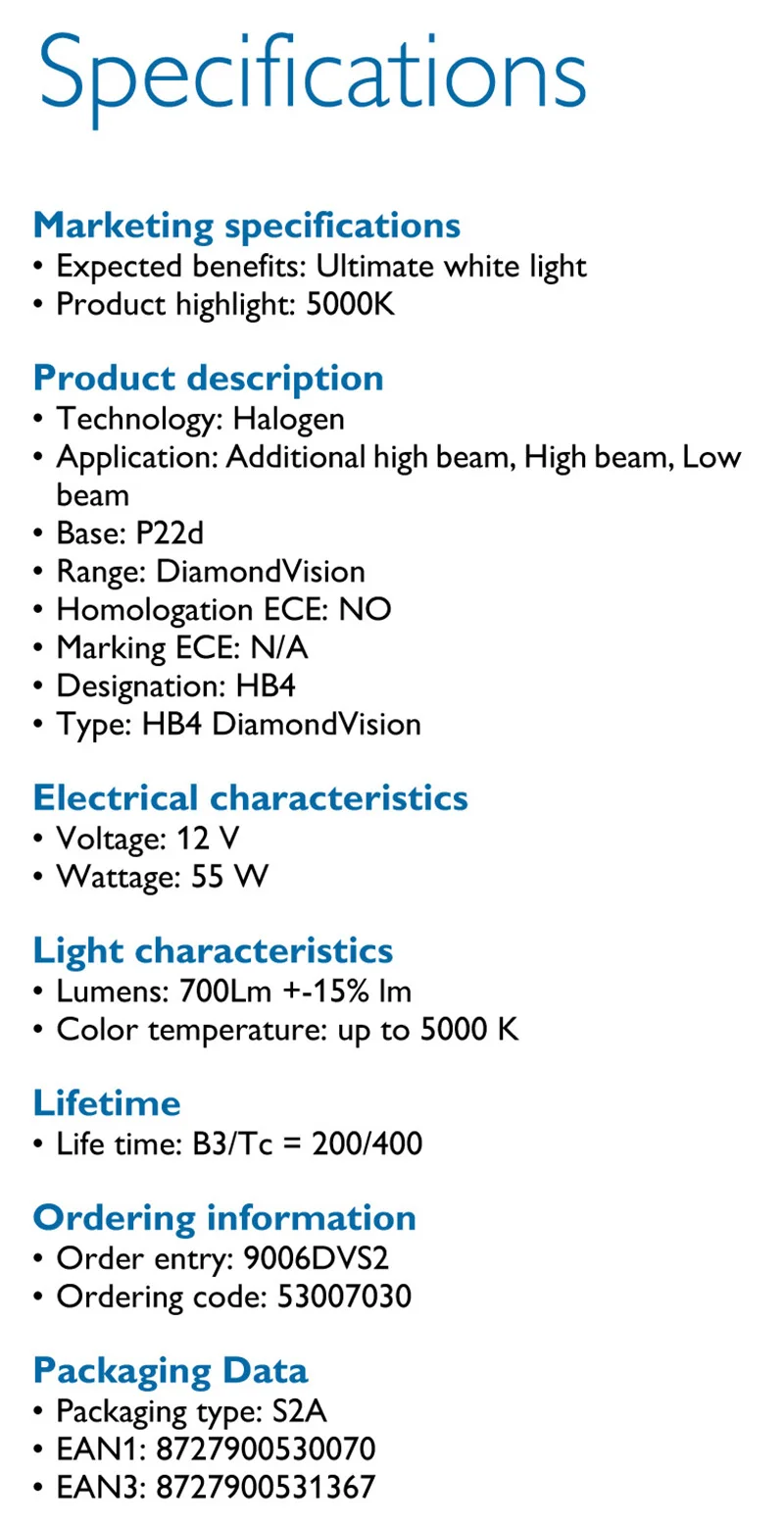 Philips HB4 9006 12V 55W Diamond Vision 5000K супер белый светильник, галогенные лампы, автомобильный головной светильник, противотуманные фары P22d 9006DV S2, пара