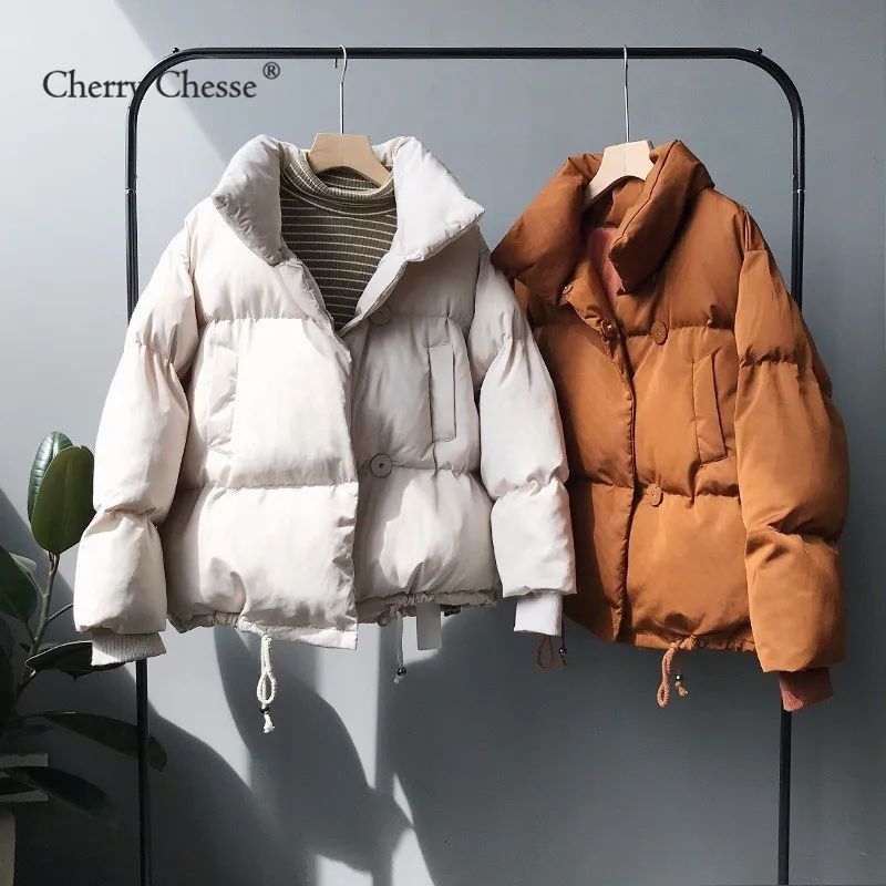 Cherry Chesse Women Winter Thick Parkas Long Sleeve Drawstring Button Pocket Turn Down Collar Padded Female Warm Coat Fashion Cherry Chesse Women Winter Thick Parkas Long Sleeve Drawstring Button Pocket Turn Down Collar Padded Female Warm Coat Fashion