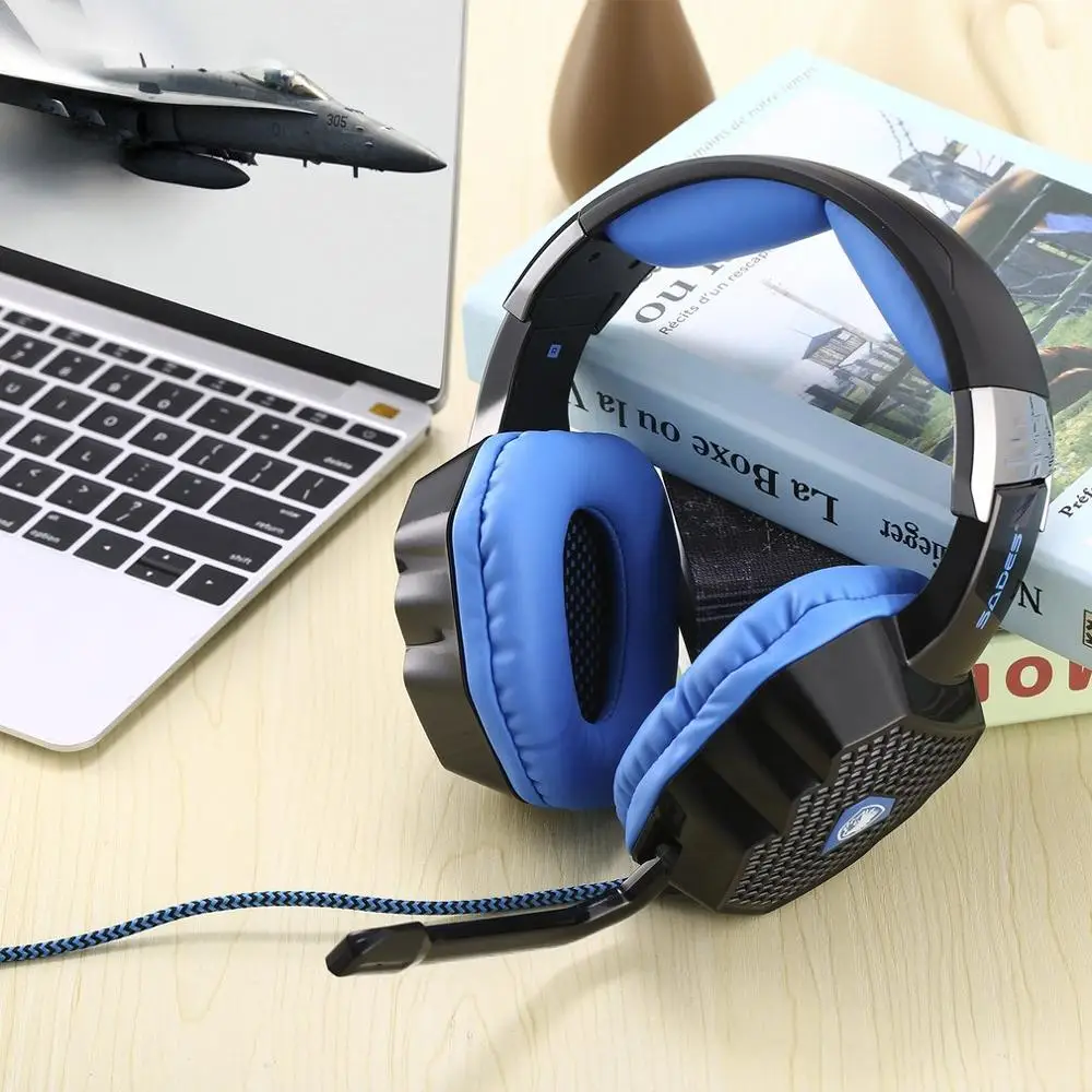 

Black USB PC Gaming Headsets with Microphone Noise-Canceling Breathing LED 6 Color 7.1 Surround Sound Stereo for SADES A70