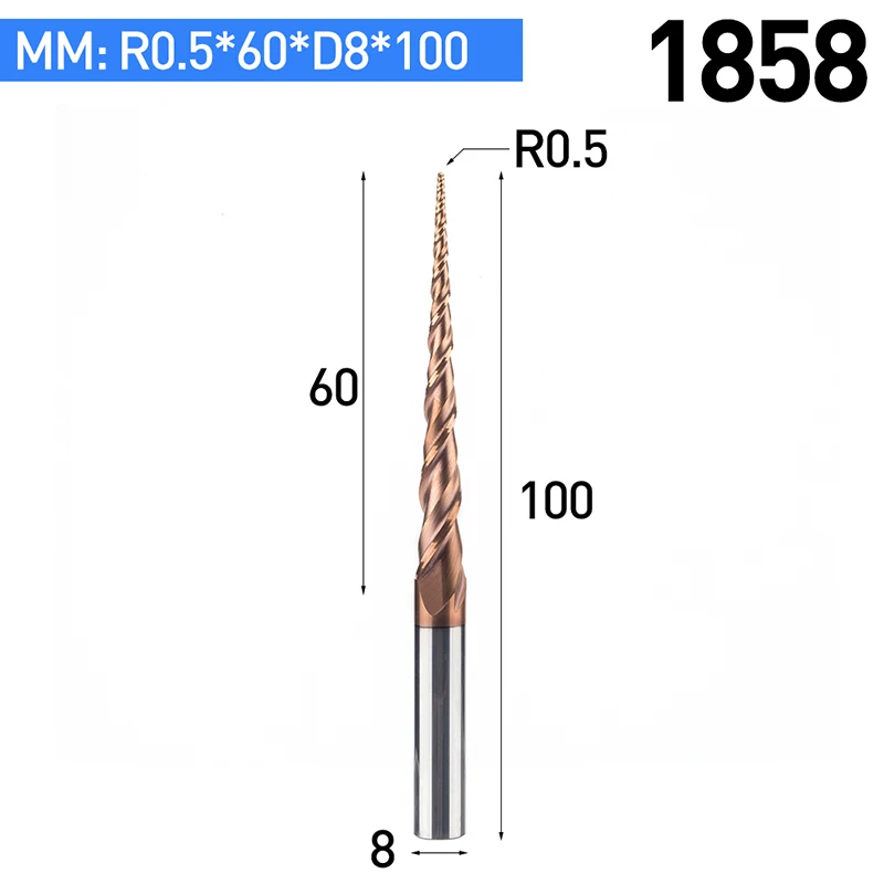 Huhao 1 шт. HRC55 конические сферическим концом вольфрама твердого сплава с покрытием Конические конуса ЧПУ фреза d4-d10mm гравировка бит - Длина режущей кромки: 1858