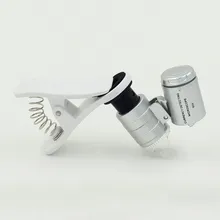 New 60X Universal Mobile Phone Mini Clip LED Microscope Magnifier Loupe UV Currency Detector Flashlight Silver