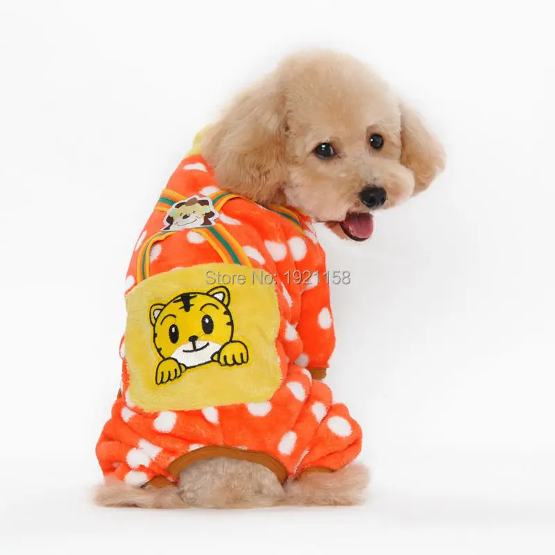 New Warm Pet dog cotton clothes Winter Lovely Tiger pattern dot dog coat clothes four legs