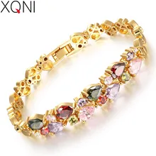 XQNI Мульти-Цвет кубический циркониевый Мона Лиза женский браслет в винтажном стиле золотого цвета дизайн сердца для женщин звено цепи ювелирные изделия подарок