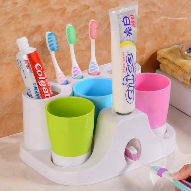 

1 Set Creative Automatic Plastic Lazy Toothpaste Dispenser 3 Toothbrush Holder Squeezer Bathroom Accessories