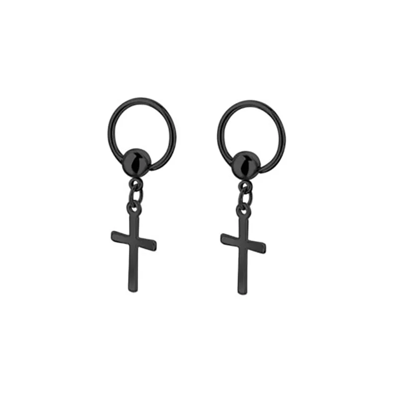 2 шт., модные серьги-гвоздики с крестом, беруши, религиозные Панк ювелирные изделия из нержавеющей стали, анти-аллергические Brincos Penditentes, для мужчин и женщин - Окраска металла: blackx2