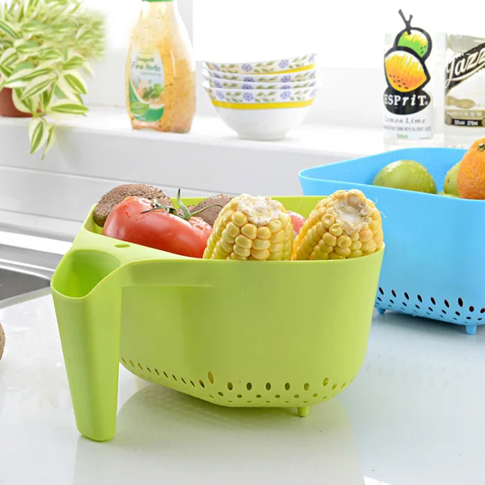 

3 Color Plastic Multi-functional Kitchen Creative Wash Fruit Vegetable Basket Drain Colander Strainer Sieve Basket Tape Handle
