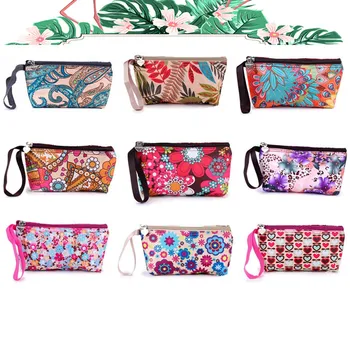 

Fashion cosmetic bag with strap small storage bags travel makeup case cute floral printing waterproof polyester cosmetic bags