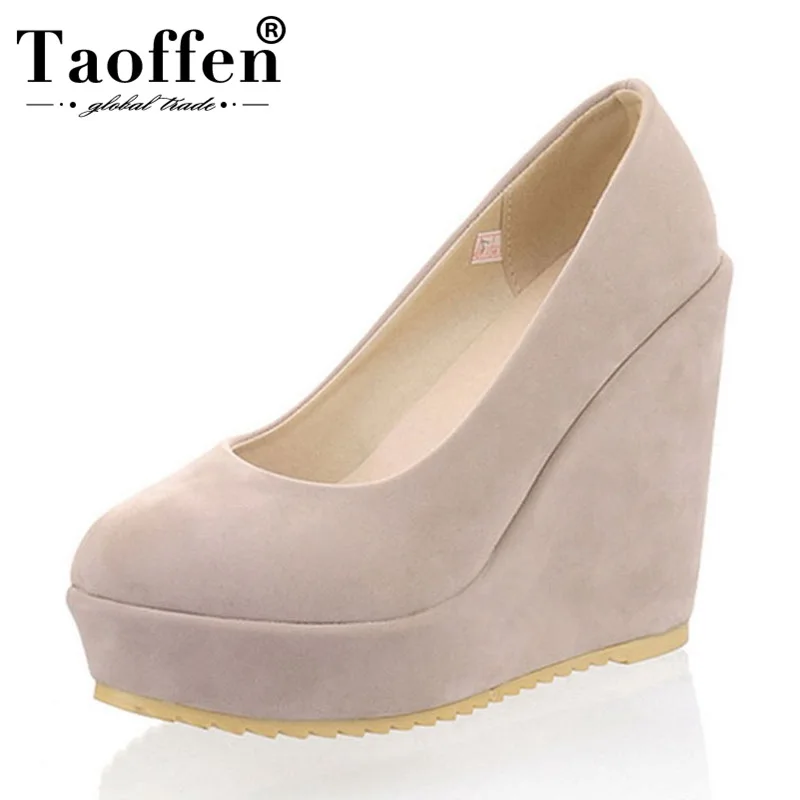 

TAOFFEN Size 34-43 High Wedges Shoes Women Platform Fashion Pumps Round Toe Concise Office Lady Daily Footwear