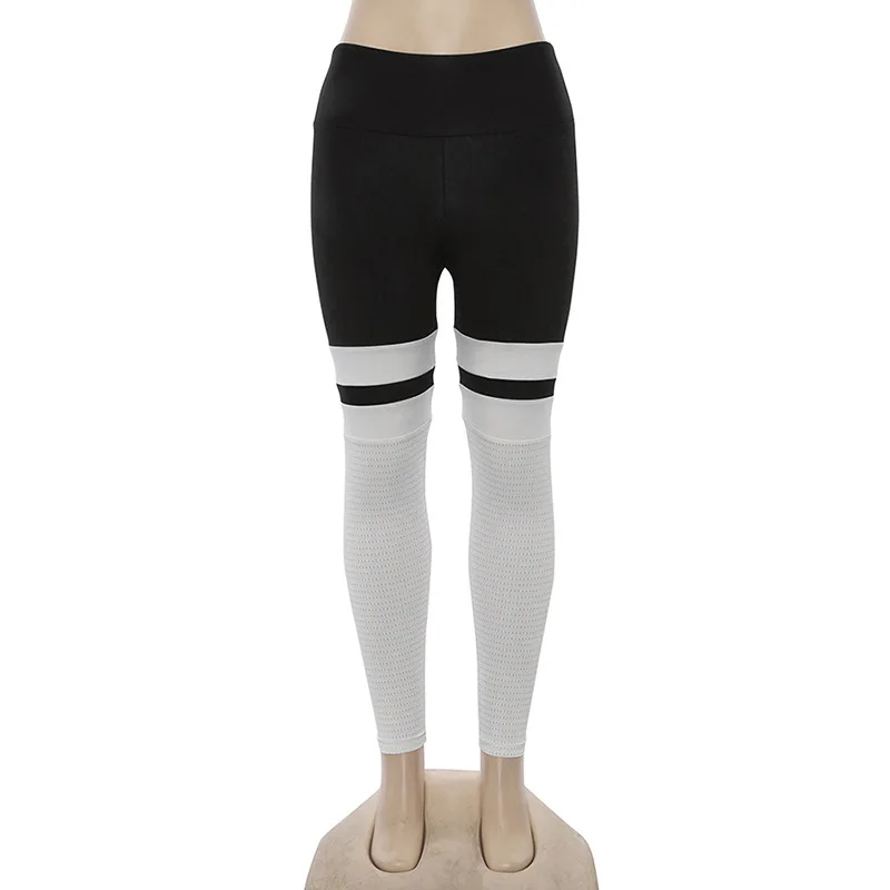 Черно-белые лоскутные женские леггинсы для фитнеса, дышащие сетчатые сплайсинговые спортивные Леггинсы с высокой талией, женские обтягивающие быстросохнущие штаны - Цвет: Black and White