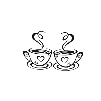 

Double Coffee Cups Wall Stickers wonderful Design tea Cups Room Decoration Vinyl Art Wall Decals Adhesive Stickers Kitchen Decor