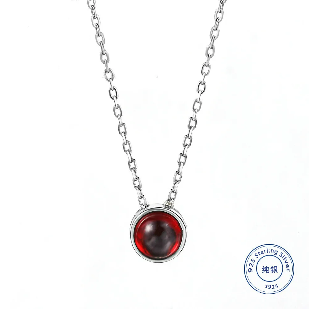 

925 Pure Silver Explosion Jewelry Individual Handmade Red Stone Round Necklace Factory Wholesale