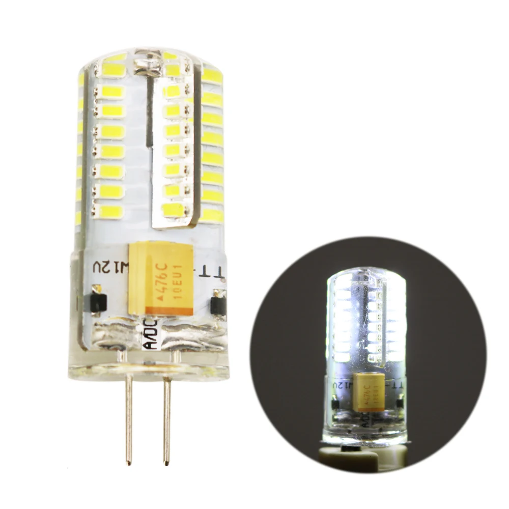 Светодиодный AC/DC 12 V AC 220 V G4 6 Вт силиконовый COB 64 светодиодный лампы SMD3014 светодиодный лампы кукурузы лампочка, Светодиодный прожектор для кристалл лампы Теплый Холодный белый