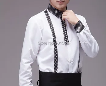 

Free shipping polka dot stripe patch decoration white tuxedo shirts party/event shirts