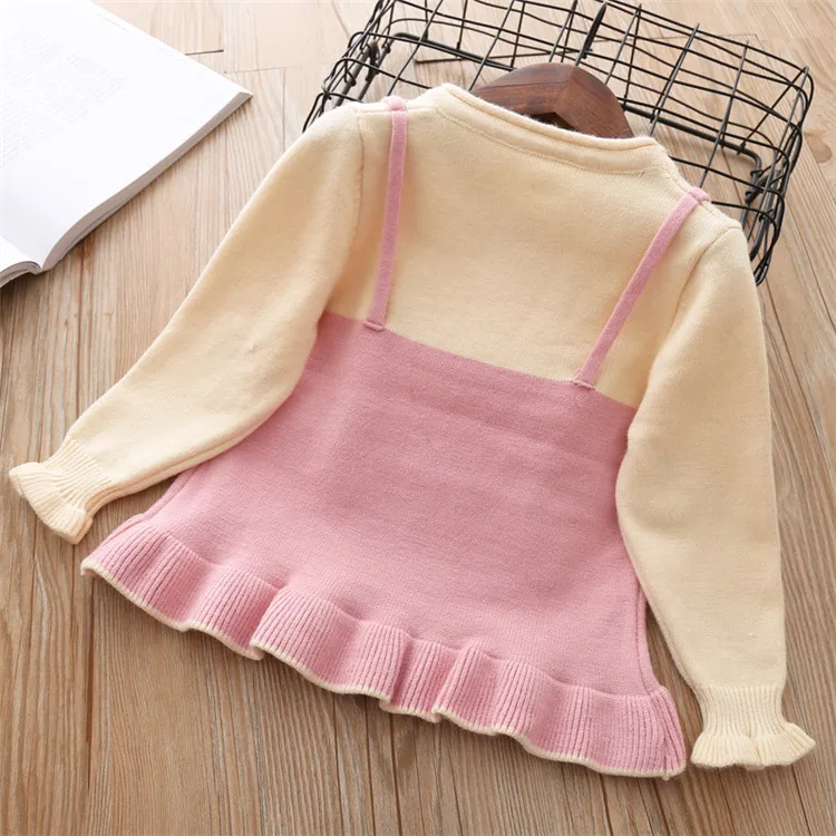 Fanfiluca Toddler Girls Sweaters Fake two Piece Heart  Outerwear Children Round Collar Pullovers Baby Girl Cotton Knit Sweaters0004