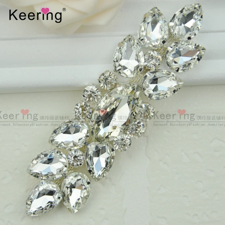 

Silver Crystal Rhinestone Applique For Wedding Dress WRE-002