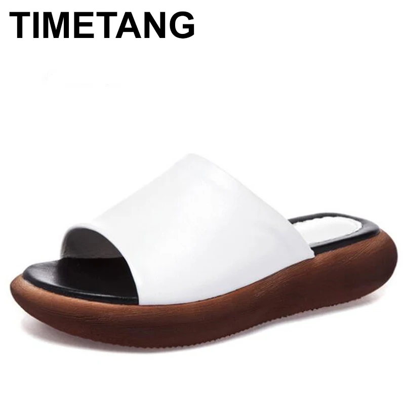 TIMETANG новые мягкие Comhide Летние кожаные сандалии женские тапочки Повседневная