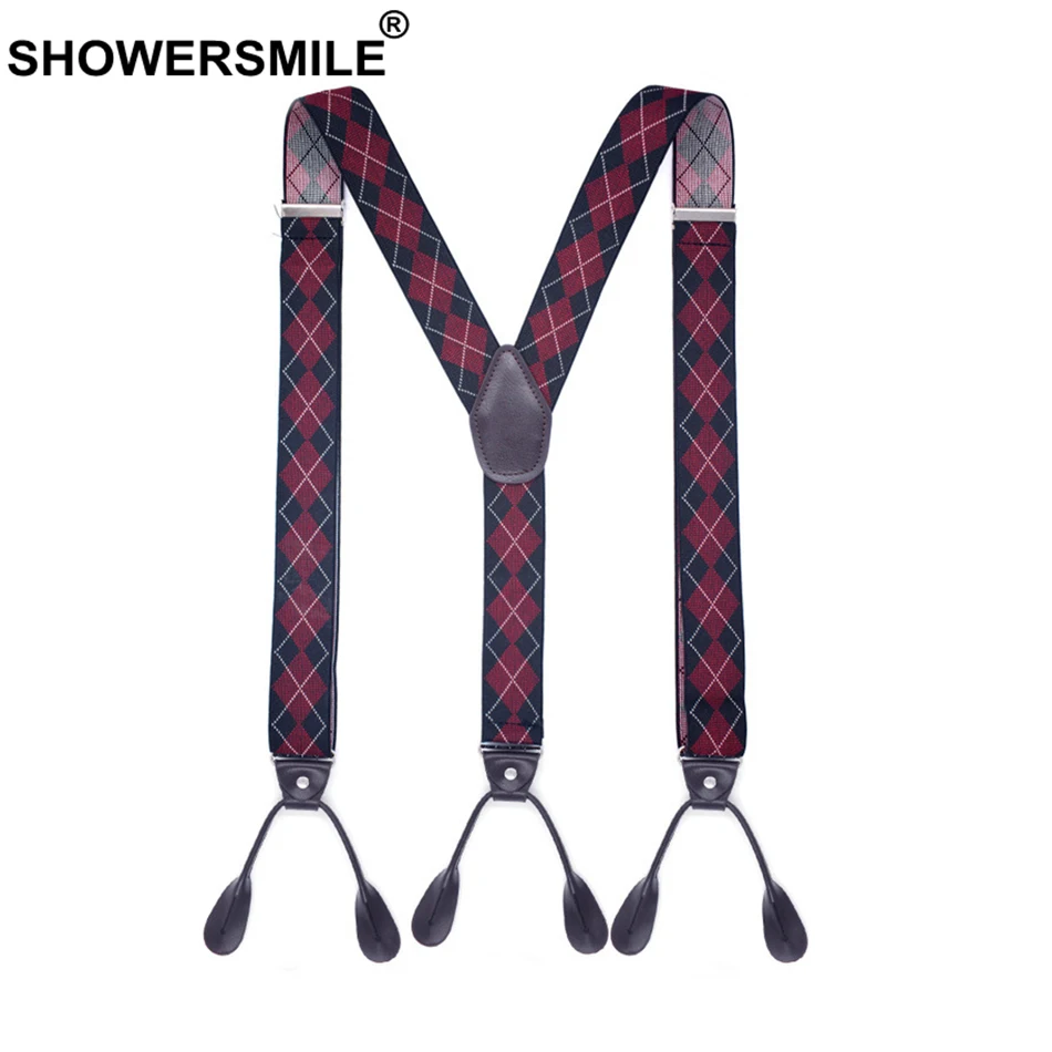 SHOWERSMILE Кнопка подтяжек Y назад Argyle чулок для мужчин Винтаж Свадебные эластичные мужской рубашка с 6 пуговицы 120 см