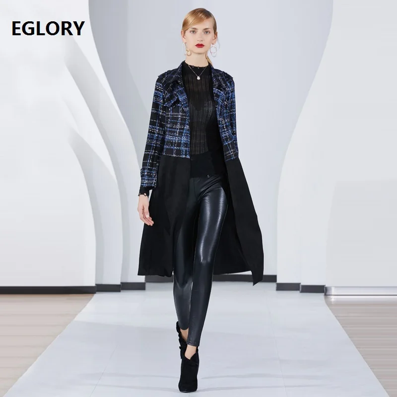 2018 Top Manteau Longues Plaid Laine Manteaux Tranchée Qualité Patchwork Nouvelle Femmes Manches Casual Hiver Longue Vintage Automne 8Pkn0wO