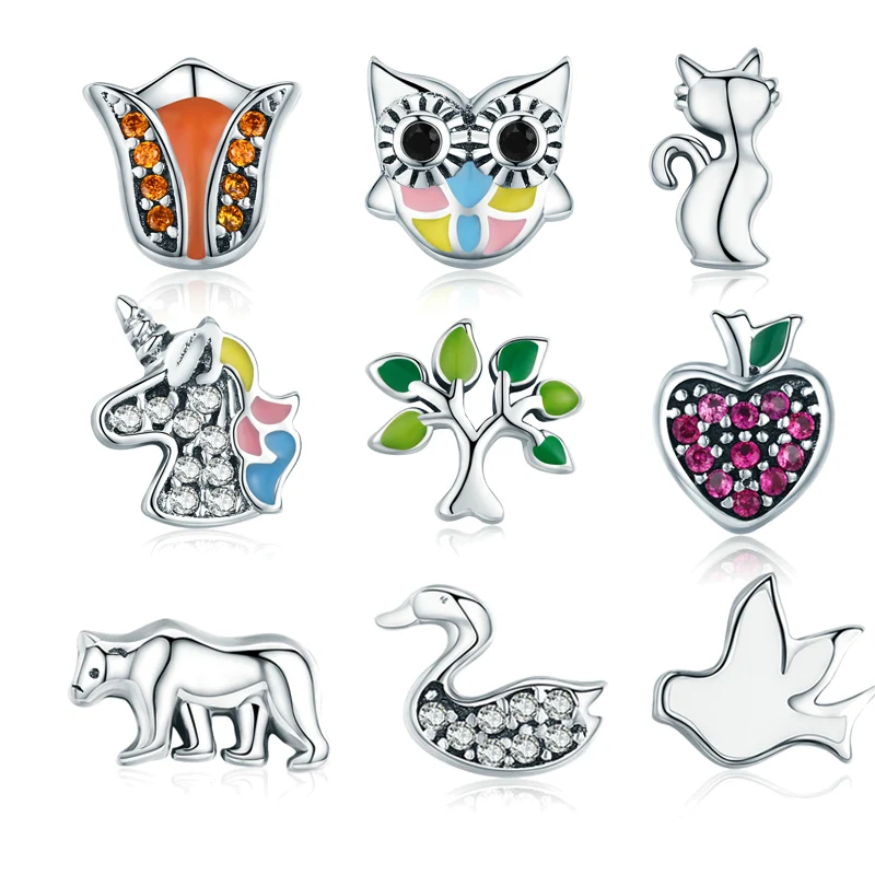 WOSTU New Style 925 Sterling Silver Licorne, Owl, Cat, Tree Of Life Petites Charm Fit Original Floating Necklace DIY Jewelry