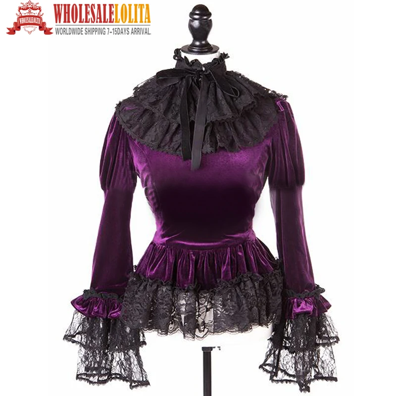 

Gothic Victorian Purple Velvet Blouse Top Steampunk Wtich Vampire Theater Costume