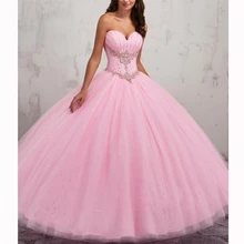 Великолепные пышные платья 15 anos с милым вырезом из органзы и тюля с розовым бисером vestidos de quinceanera