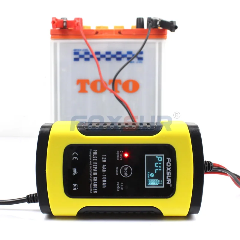 FOXSUR 12V 5A импульсное зарядное устройство с ЖК дисплеем для аккумуляторов