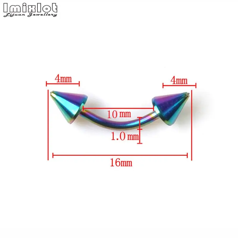 5 шт./лот, титановая анодированная цветная изогнутая штанга, двойной шип, кольцо для пирсинга бровей, банановая штанга, модные ювелирные изделия, 18 г - Окраска металла: 084