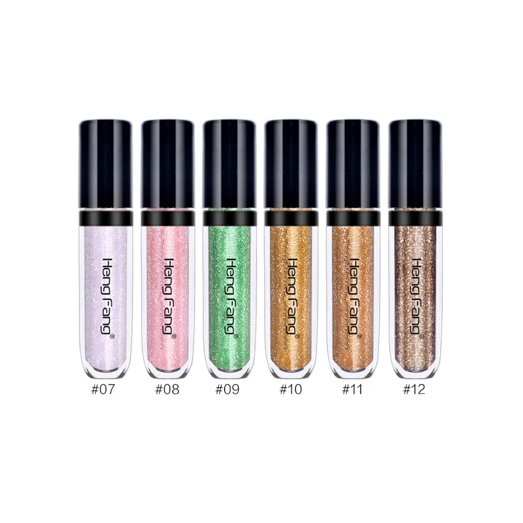 hengfang6pcs/set Liquid Eyeshadow Easy Dye Glittering Women Waterproof Eyeshadow Smooth Brush Girl Makeup Supplies