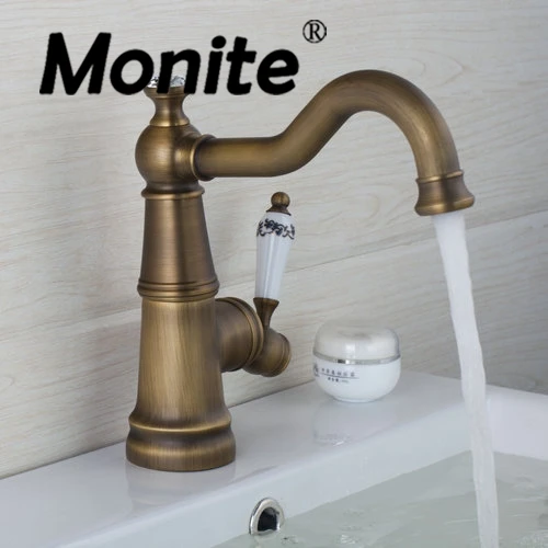 Short Antique Brass Swivel Spout Deck Mounted 97161 Ceramic Single Handle Sink Kitchen Torneira Faucet,Mixer Tap kitchen faucet swivel spout vessel sink mixer tap ceramic handle deck mounted antique brass
