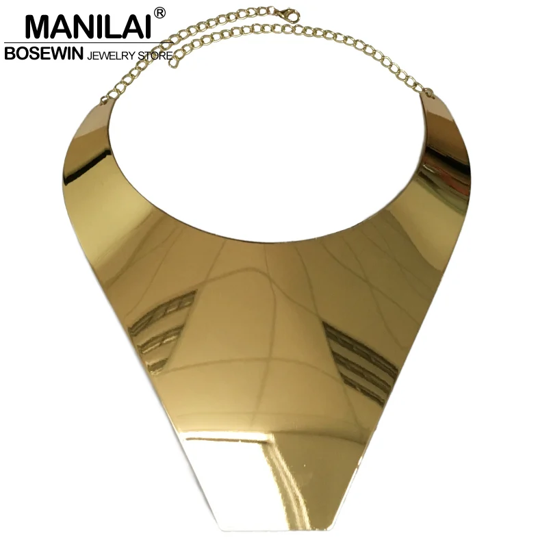 MANILAI Big Collar Choker Necklace For Women Fashion Wide Alloy Geometric Statement Necklaces Maxi Jewelry Golden Silver Colors MANILAI Big Collar Choker Necklace For Women Fashion Wide Alloy Geometric Statement Necklaces Maxi Jewelry Golden Silver Colors