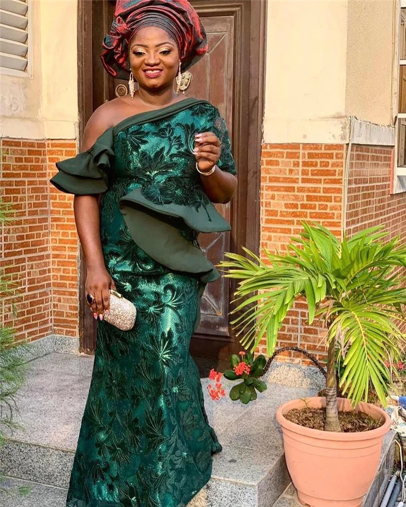 

Latest Green African Lace Fabric with Sequins/Beads High Quality French Sequins Net Lace for Wedding Evening Dress APW2550B-8