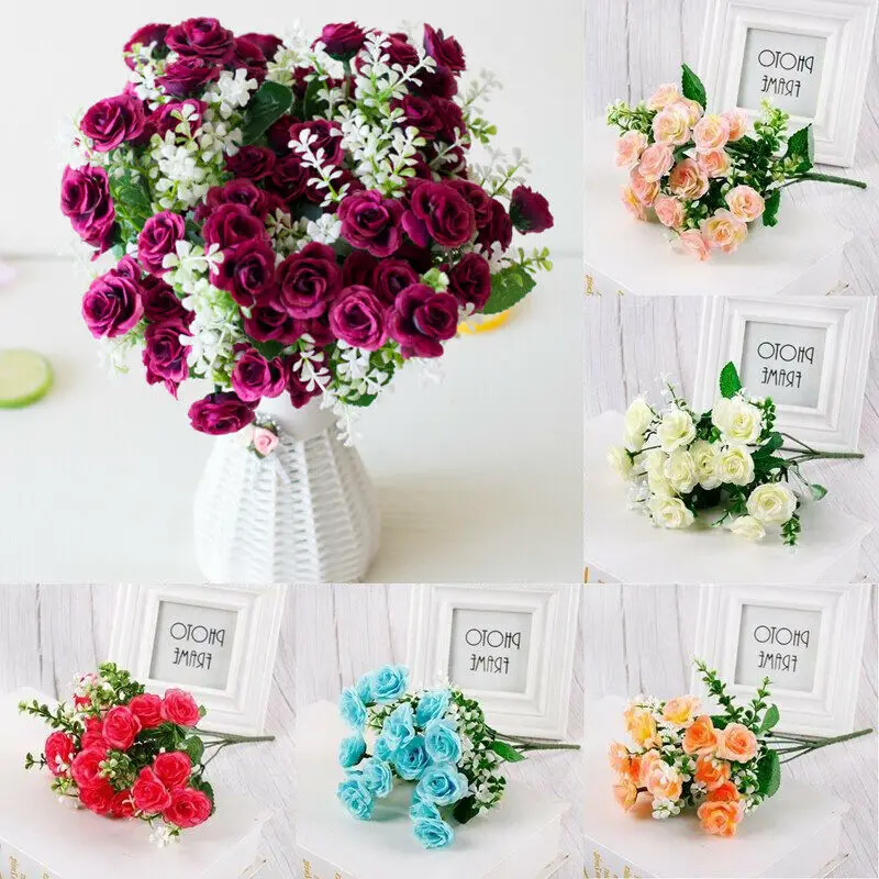 

High Quality 2019 1 Bunch Artificial Mini Flower Red Rose Silk Fake Floral Home Decor Girl Gift