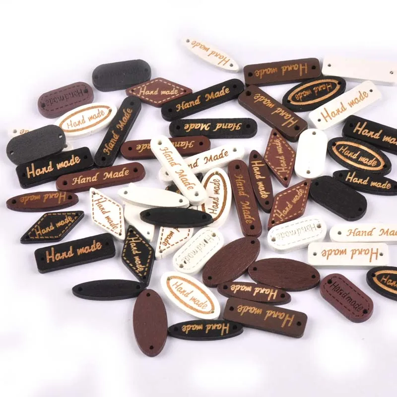 

Mixed Shape 50Pcs Wooden Button "Hand Made" Tags Clothes Sewing Accessories For Scrapbooking Wood Crafts DIY 2 Holes M1869