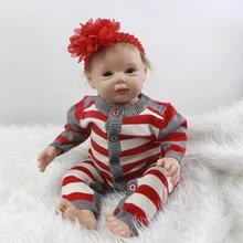 Alive 22 Inch Lifelike Newborn Baby Doll Realsitic Silicone Babies Dolls Fashion Toy With Stripped Clothes Kids Birthday Gift