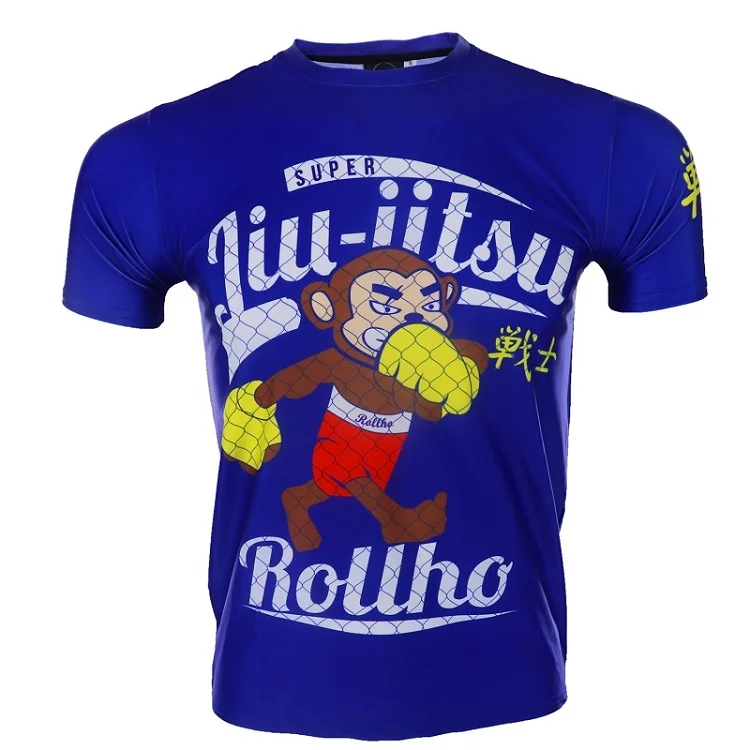 

ROLLHO the soft monkey fighter comes out of the sport elastic fast dry MMA boxing muay Thai T-shirt fitness jiu-jitsu fitness