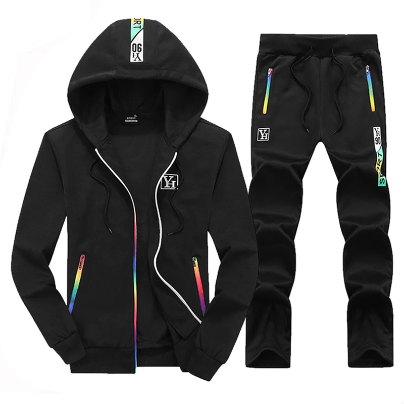 

Hooded Tracksuit Men Autumn Casual Mens Sets Outwear Zipper Jacket + Pants 2 Piece Sets Men's Sportswear Jogging Homme size 4XL