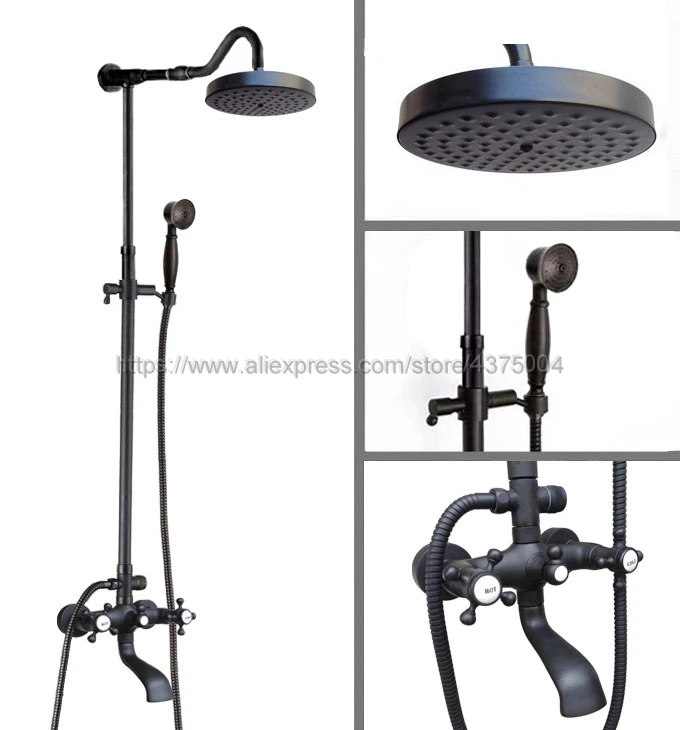 Oil Rubbed Bronze Wall Mounted Rainfall Bath Shower Faucet Swivel Tub Taps Bathroom Shower Mixers with Handshower Nhg607