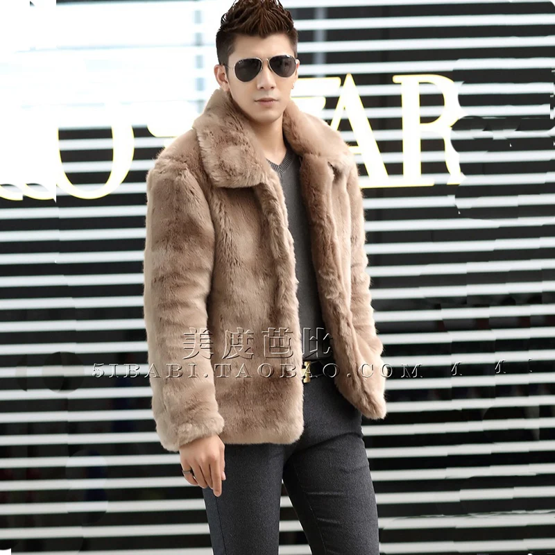 Новинка, зимняя модная мужская куртка из искусственного меха, мягкое и удобное теплое пальто из кроличьего меха с отложным воротником, однотонное меховое пальто
