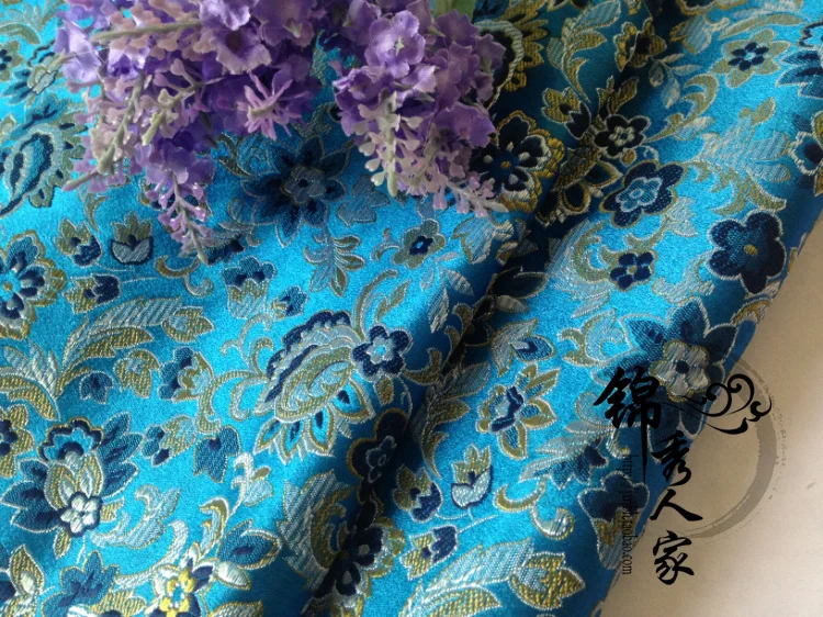 Синий цветок парчовая ткань, дамасский жаккард одежда обивка костюма мебель шторы материал подушки ткань 75 см* 50 см