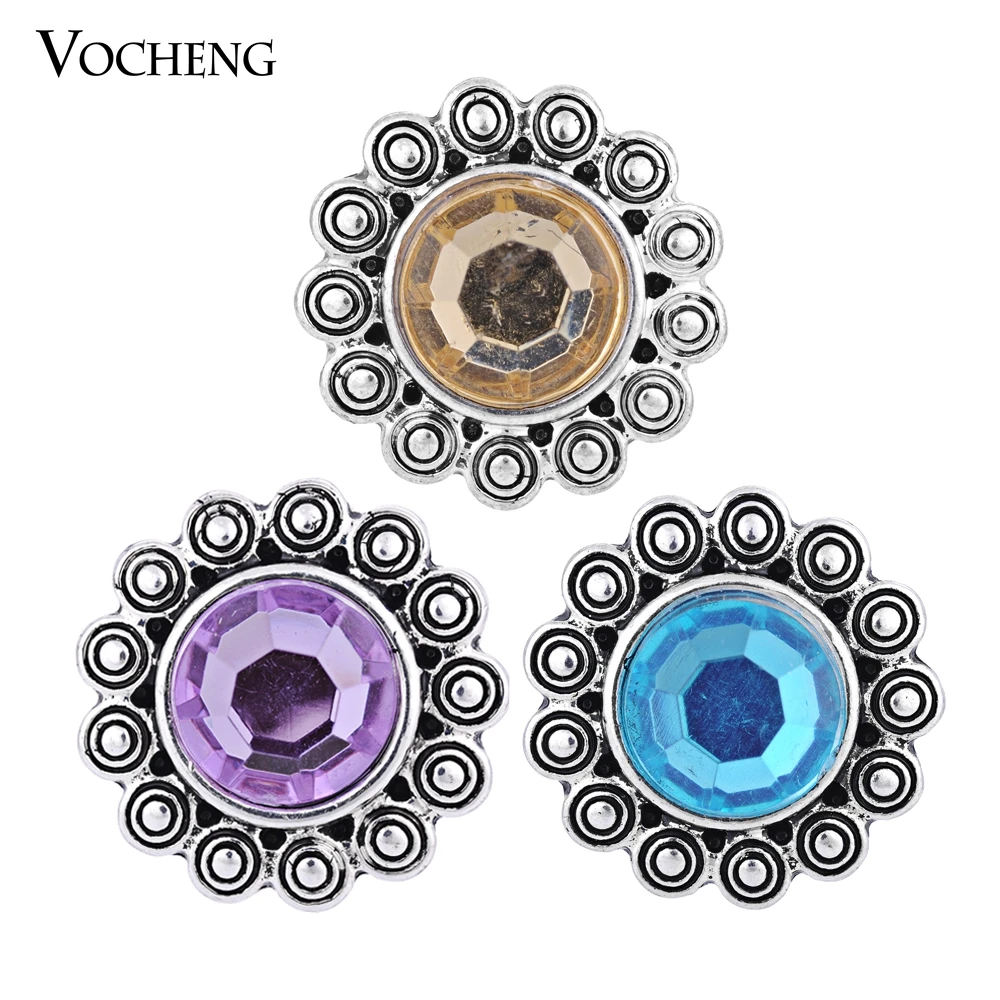 

10PCS/Lot Vocheng 18mm Snap Button Interchangeable Popper Jewelry 3 Colors Crystal Charms Vn-553*10