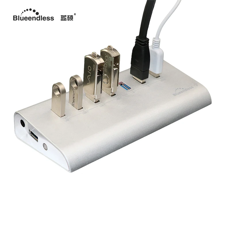 Blueendless внешний 12V 2A от сети переменного тока usb хаб Алюминий Активный Usb 3 0