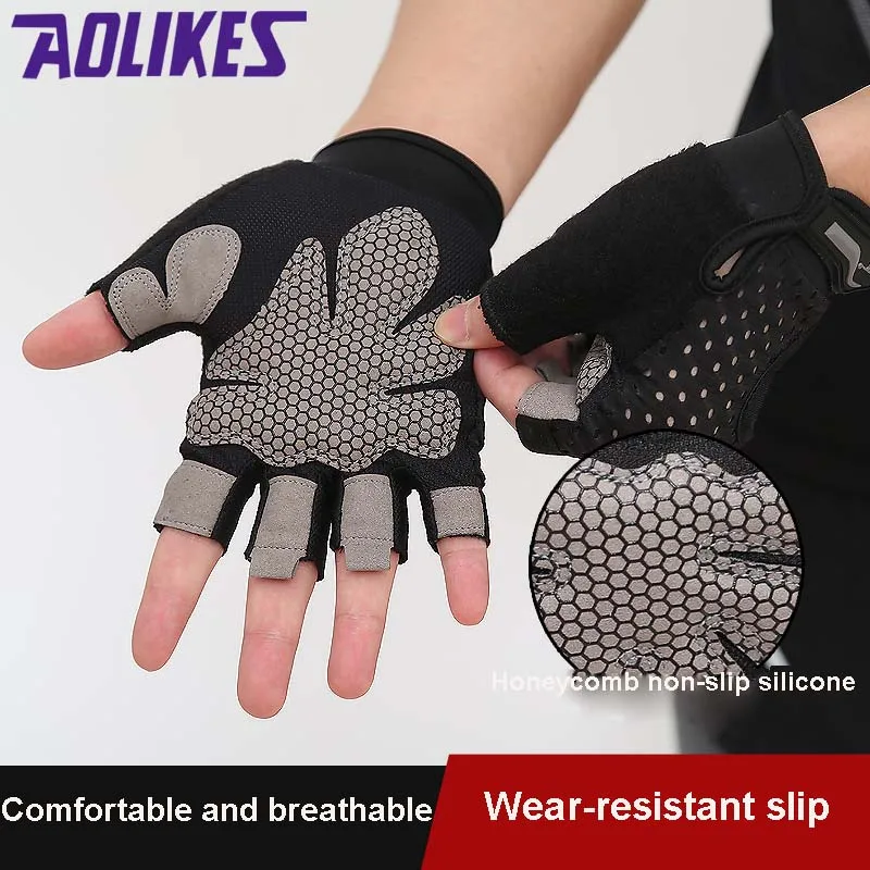 AOLIKES 1 Pair Men/Women Custom Fitness Exercise Training Glo Anti-skid Gym Body Building Sports Fitness Weight Lifting Gloves