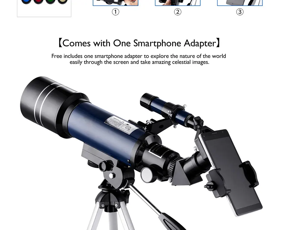 Lente com Luneta Assistir para Crianças 70 Milímetros Refrator Telescópio Astronômico Telescópio Astronomia Lua Adultos Iniciantes 16x 67x Buscadora 11 para crianças adultos astronomia iniciantes 16x 67x lente com finder escopo