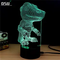 Динозавр Стиль 3D Визуальный ночник USB питание 7 цветов Настольный светодио дный светодиодный сенсорный управление ночника