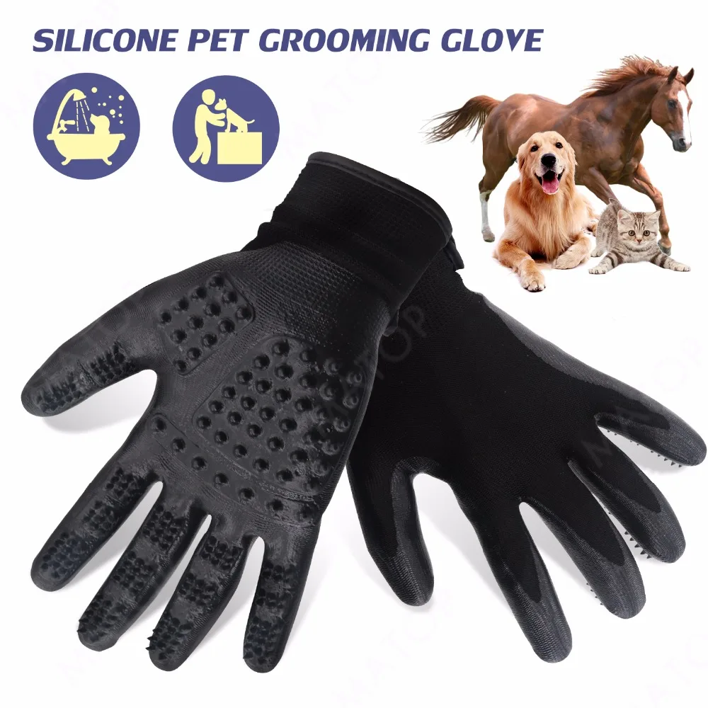 Buy Silicone Pet Grooming Glove Black Adjustable Dog