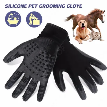 

Silicone Pet Grooming Glove Black Adjustable Dog Cat Bath Hackle Gloves Perfect For Animal Brush Massage Hair removal Cleaning