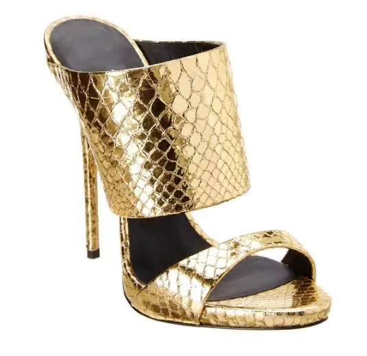 

Super high heel platform gold sandals for woman Fashion open toe thin heel slippers Ladies round toe slides SIZE34-43