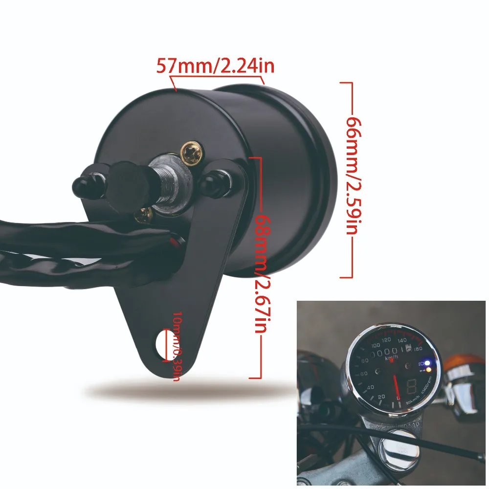 Free Shipping Universal Motorcycle Cafe Racer Speedometer odometer Gauge 0-160 km/u Instrument with LED Indicator