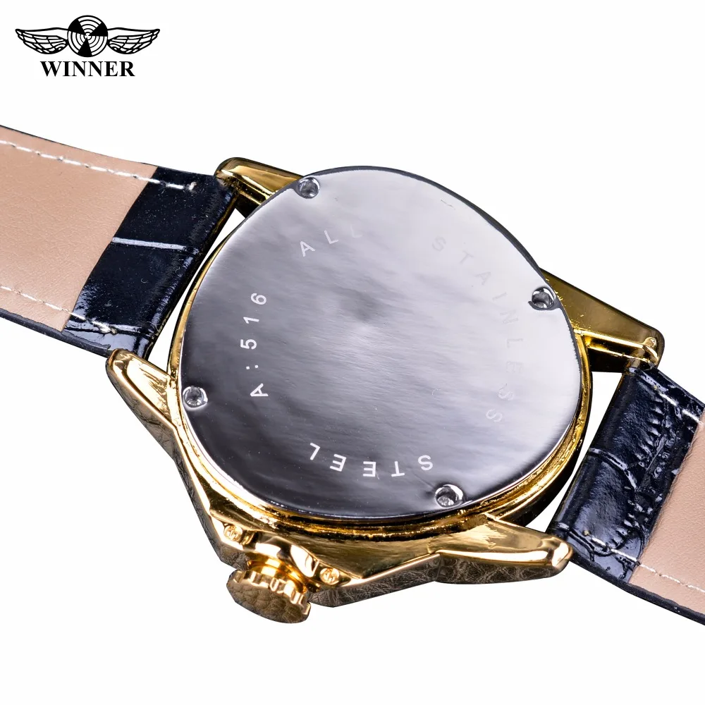 Winner Steampunk Fashion Triangle Golden Skeleton Movement Mysterious Men Automatic Mechanical Wrist Watches Top Brand Luxury 